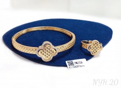 Four leaf clover shape gold/silver bangle ring set