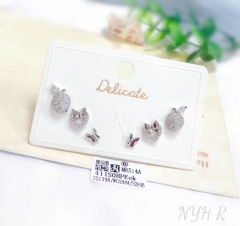 Apple/heart/butterfly model bright silver/gold stud earring