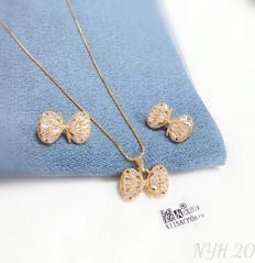 Bow model trendy fine silver/gold earring necklace