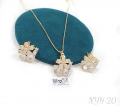 Dazzling flower  style zircon gold/silver earring necklace set