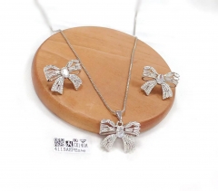 Fashion bow style zircon silver/gold earring necklace set