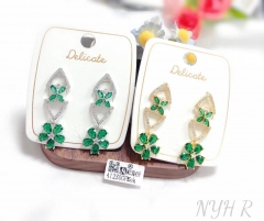 Green fine pendant stud earring