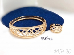 Hollow square style exquisite gold/silver bangle ring set