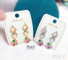 Colorful zircon dazzling flower earring