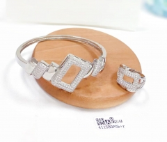 Hollow style square model fine silver/gold bangle ring set