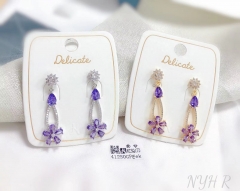 Exquisite fashion purple flower pendant earring