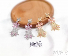 Pink flower fashion pendant earring