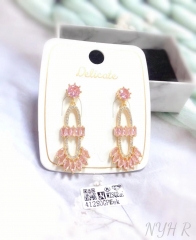 Gorgeous fashion pink zircon pendant earring