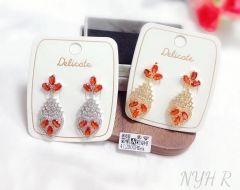 Orange red heart fine pendant earring