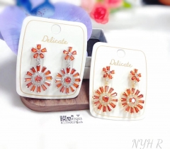 Orange red flower fine pendant earring