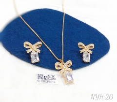 Bow exquisite zircon earring necklace set