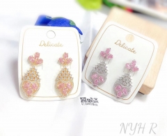 Pink heart fine pendant earring