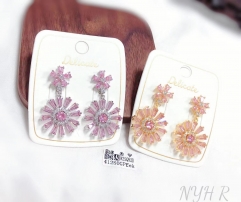 Pink flower fine pendant earring