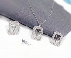 V shape exquisite silver/gold earring necklace set