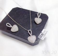 Heart zircon dazzling silver/gold earring necklace set