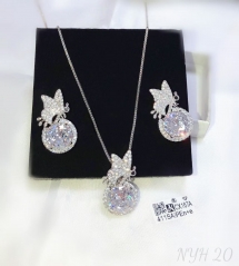 Butterfly shape round zircon earring necklace set