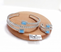 Layering model blue zircon bangle ring set