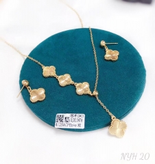 Four leaf clover shape popular gold/silver earring necklace set