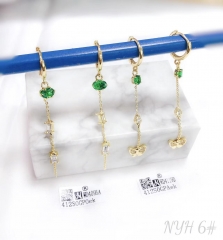 Crystal rectangle/butterfly pendant green zircon earring