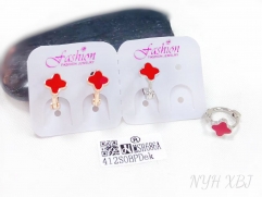 Red four leaf clover shiny earring