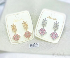 Square shaped dazzling stud pendant earrings