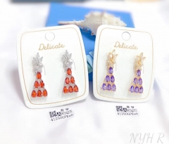 Crystal orange red/purple pendant earrings