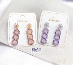 Polyhedron style purple crystal pendant earrings