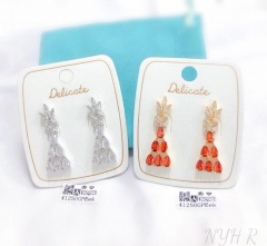 White/orange red crystal triangle pendant earring