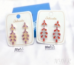 Purple/orange red pendant earrings