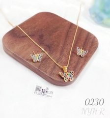 Fashion Colored Zircon Butterfly Earring Necklace Set