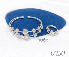 Simple shiny beads silver/gold bangle ring set