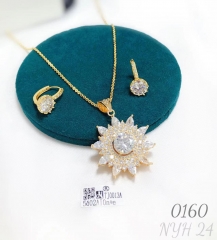 Dazzling fashion zircon flower shape earring necklace set