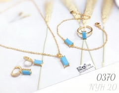 Fashion blue square necklace, earrings, bracelet and ring set