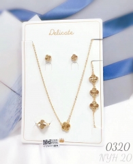 Gold four-leaf clover bracelet necklace ring earrings set