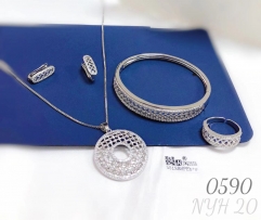 New silver hollow necklace bracelet ring earring set