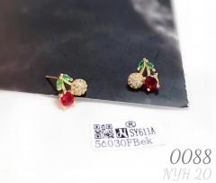 New Red Cherry Diamond Stud Earrings