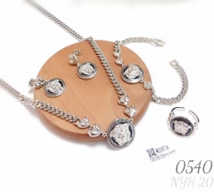 New round pendant necklace bracelet earrings ring set