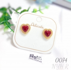 Gold and red heart earrings