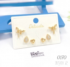 3 Pairs/set Card High Quality Zircon Stud Earrings Set