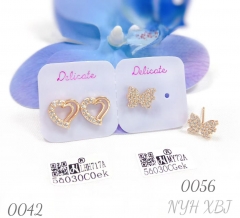 Butterfly-shaped heart zircon stud earrings