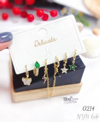 Butterfly five-pointed star six-piece earrings