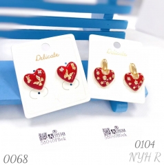 Retro red enamel metal heart-shaped hoop earrings