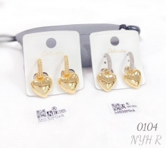 Heart gold and silver-plated zircon earrings