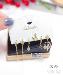 Five-pointed star zircon six-piece earrings