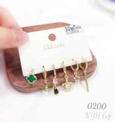 New Green Four-Leaf Clover Turtle Five-Pointed Star Pendant Earrings