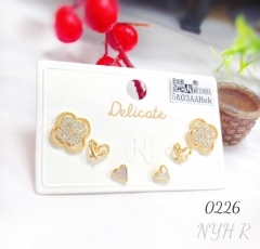 A collection of cute small stud fashion jewelry zircon four-leaf flower earrings