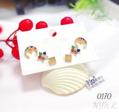 Multicolored zircon moon and star stud earrings