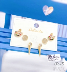 Micro-inlaid multicolored zircon stud earrings