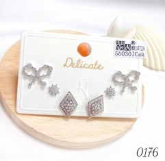 Three-piece set of bow zircon stud earrings
