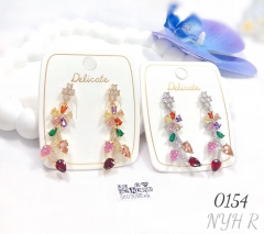 Fashionable and cute gold-plated colored zircon stud earrings